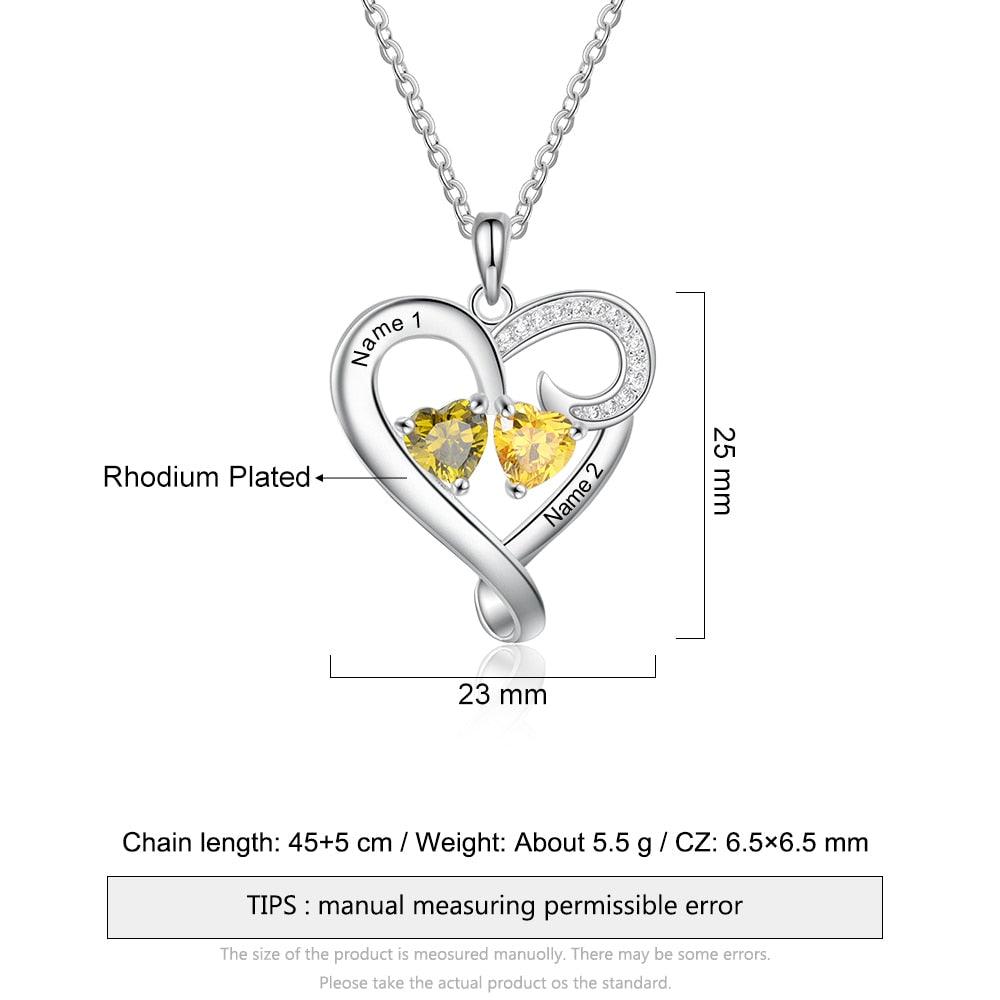 Customized Heart Pendant Necklace - Double Birthstone Engraved Necklace for Women - Personalized Jewelry for Women - Birthday Gift for Women - Personalized Jewel