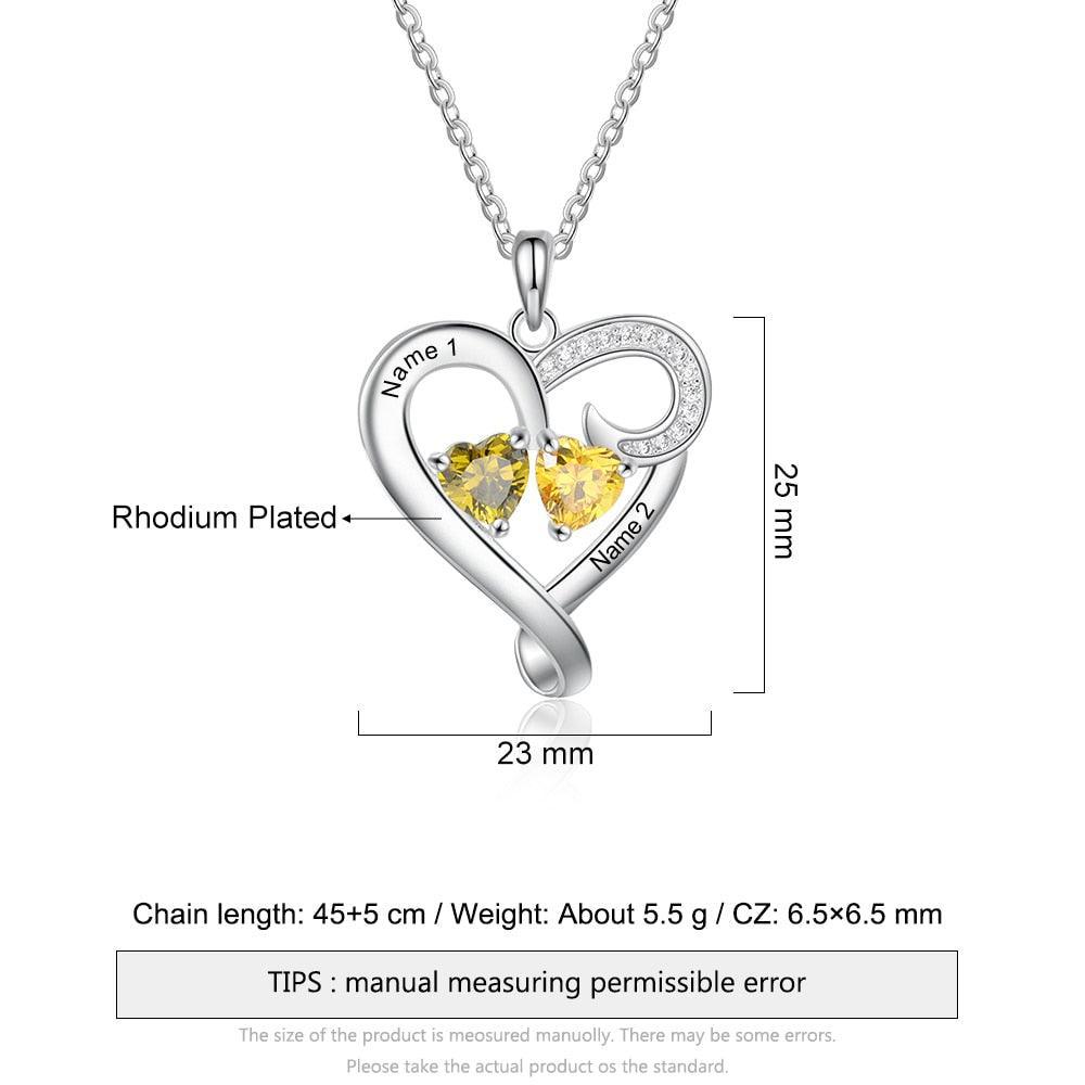 Customized Heart Pendant Necklace - Double Birthstone Engraved Necklace for Women - Personalized Jewelry for Women - Birthday Gift for Women - Personalized Jewel