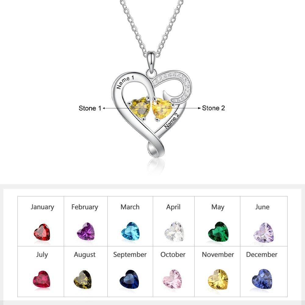 Customized Heart Pendant Necklace - Double Birthstone Engraved Necklace for Women - Personalized Jewelry for Women - Birthday Gift for Women - Personalized Jewel