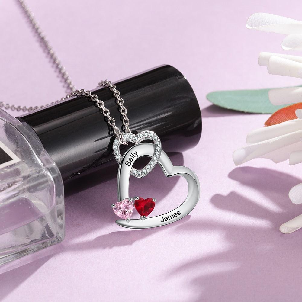 Customized Interlocked Hearts Engraved Pendant Jewellery, Two Names Pendant Accessories for Women, Fashion Jewellery for Girls - Personalized Jewel