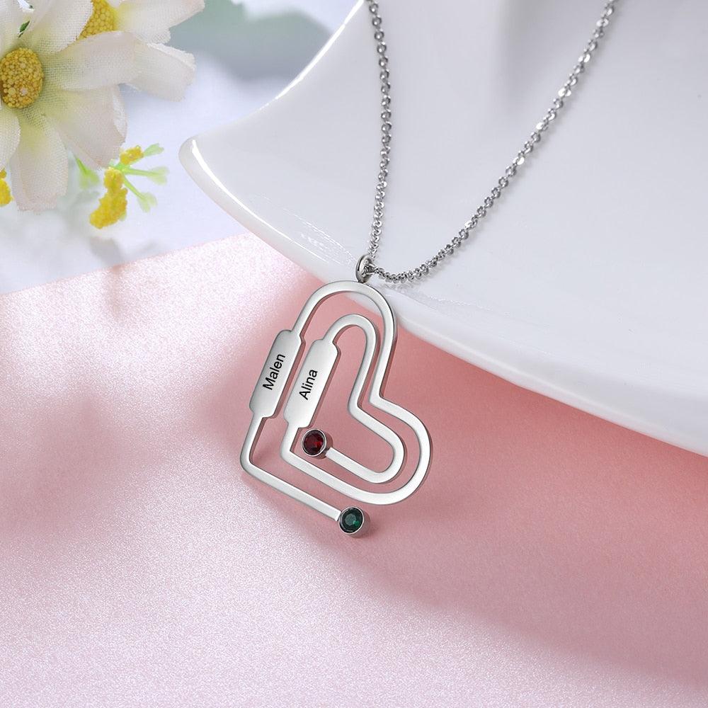 Customized Jewellery for Women, Paperclip Shaped Pendant for Women- Birthstone Engraved Jewellery for Girls, Accessories for Women - Personalized Jewel