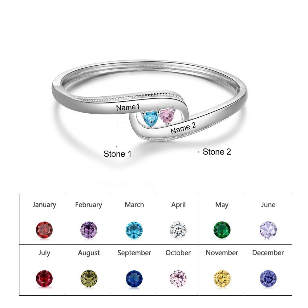 Customized Name Bangle Bracelet- Customized Bracelet Bangle for Women- Personalized Bracelet for Ladies- Birthstones Customized Engraving Bracelet for Women- Stylish Fashion Accessory for Women - Personalized Jewel