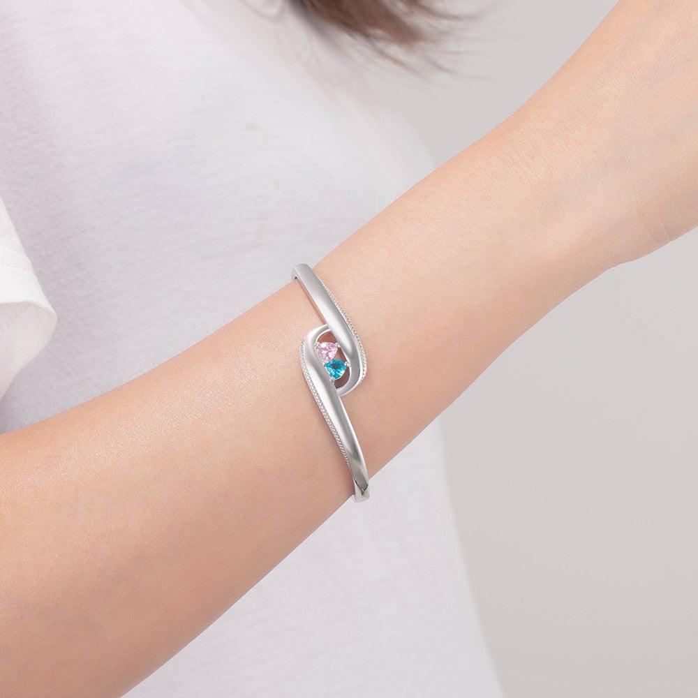 Customized Name Bangle Bracelet- Customized Bracelet Bangle for Women- Personalized Bracelet for Ladies- Birthstones Customized Engraving Bracelet for Women- Stylish Fashion Accessory for Women - Personalized Jewel