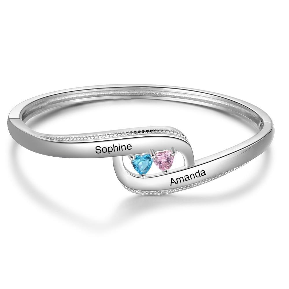 Customized Name Bangle Bracelet- Customized Bracelet Bangle for Women- Personalized Bracelet for Ladies- Birthstones Customized Engraving Bracelet for Women- Stylish Fashion Accessory for Women - Personalized Jewel
