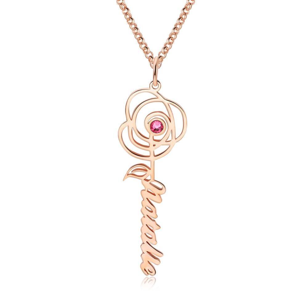 Customized Name Rose Necklaces, DIY Birthstone Flower Necklace, Customized Pendant for Mom, Accessories for Women, Gift for Women - Personalized Jewel
