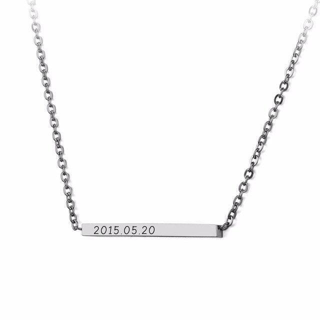 Customized Stainless Steel Engraved Nameplate Necklace, 3 Color Options, Personalized Trendy Jewelry - Personalized Jewel