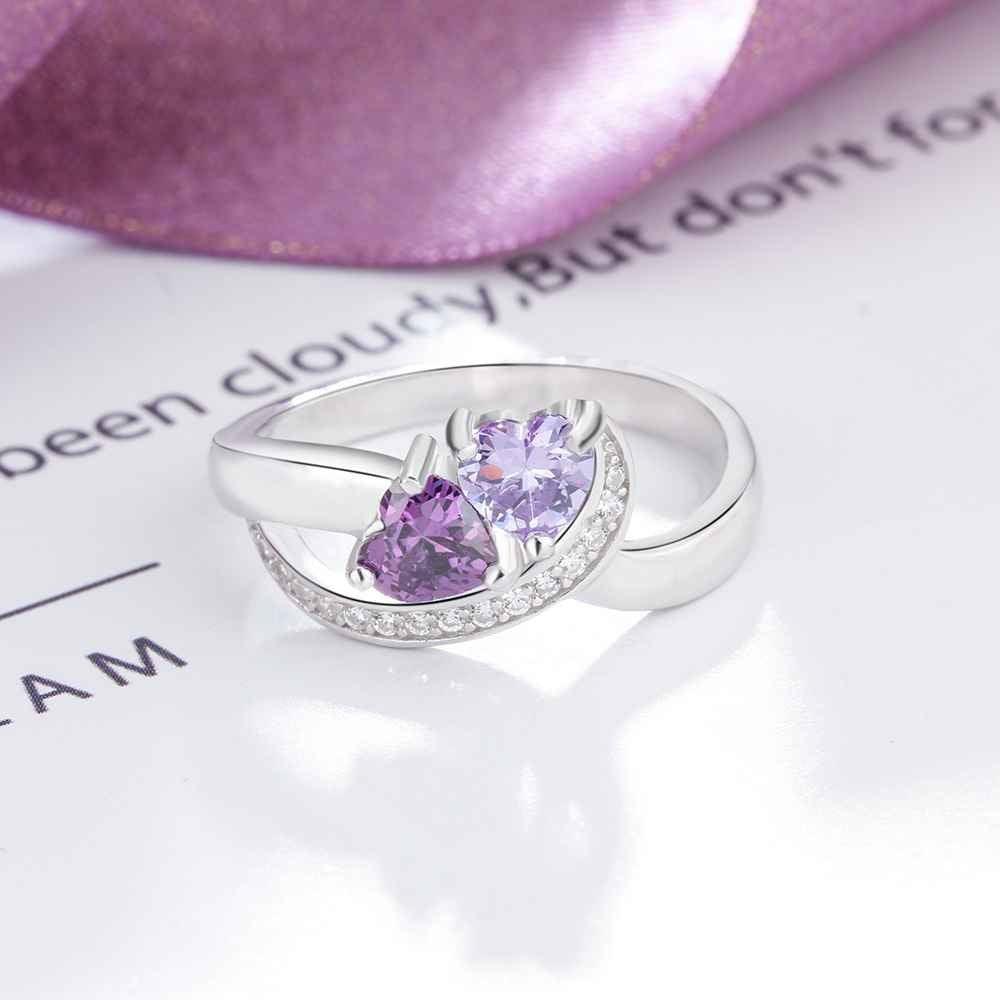 Customized Sterling Silver Ring with a Twisted Heart Shaped Design & Birthstone - Personalized Jewel