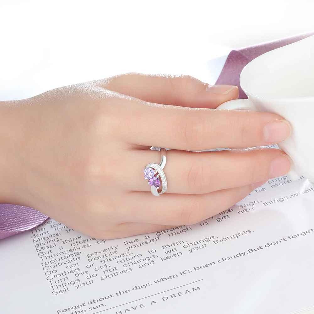 Customized Sterling Silver Ring with a Twisted Heart Shaped Design & Birthstone-Personalized Jewels
