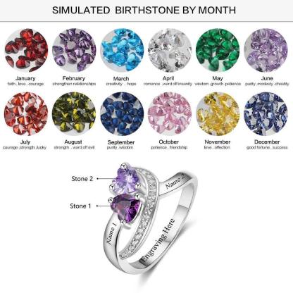 Customized Sterling Silver Ring with a Twisted Heart Shaped Design & Birthstone - Personalized Jewel
