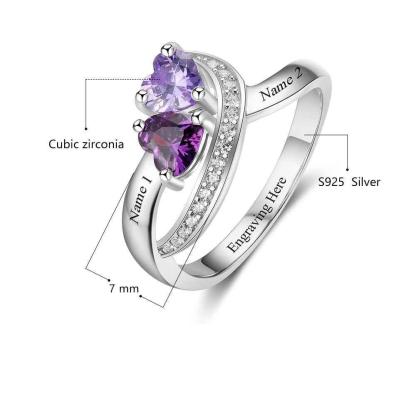 Customized Sterling Silver Ring with a Twisted Heart Shaped Design & Birthstone - Personalized Jewel