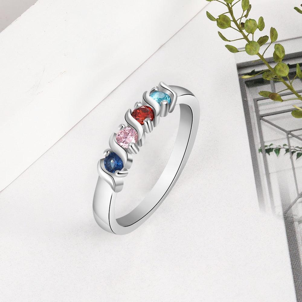 Customized Wedding Ring- Personalized Ring with 4 Birthstone Stones-Personalized Jewels