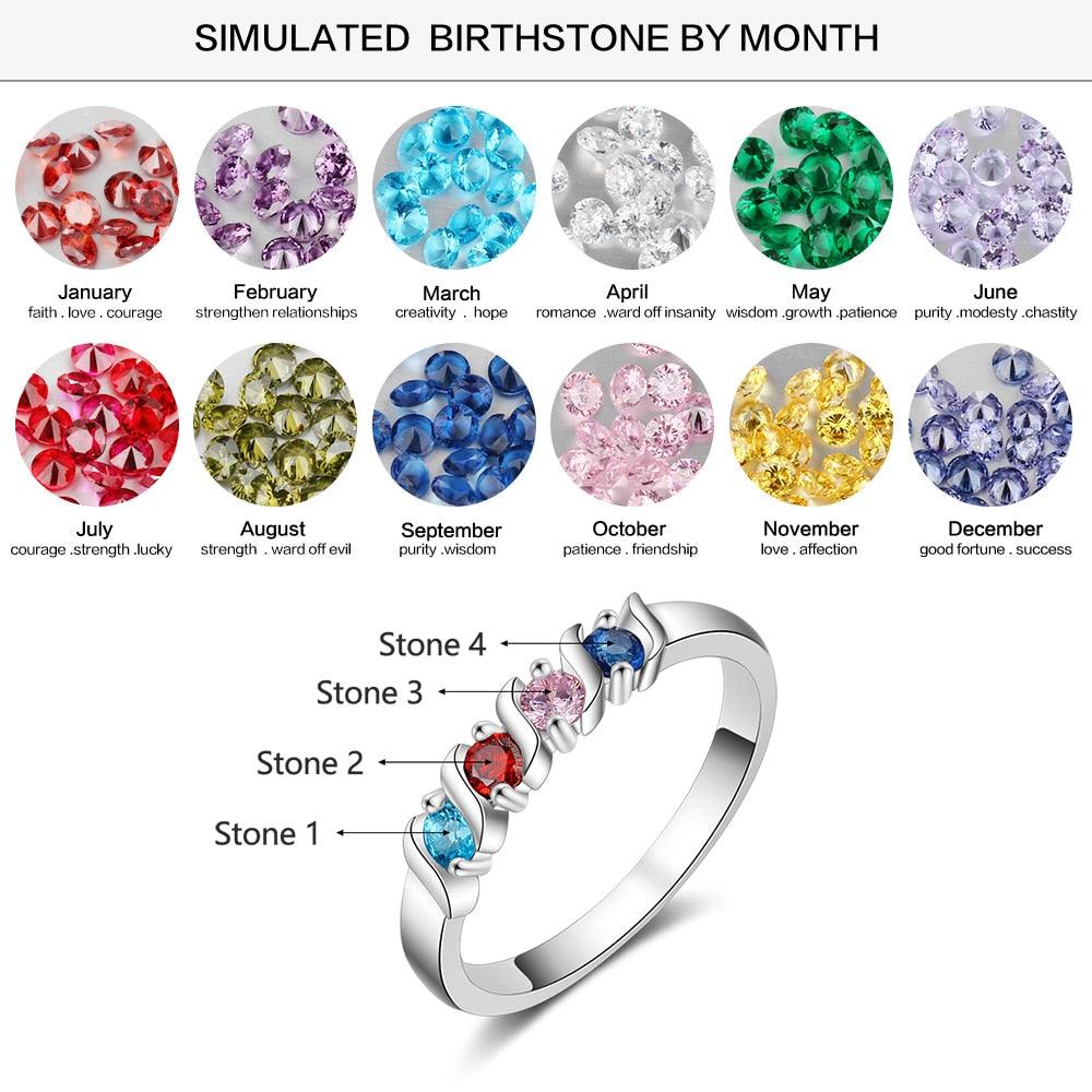 Customized Wedding Ring- Personalized Ring with 4 Birthstone Stones - Personalized Jewel