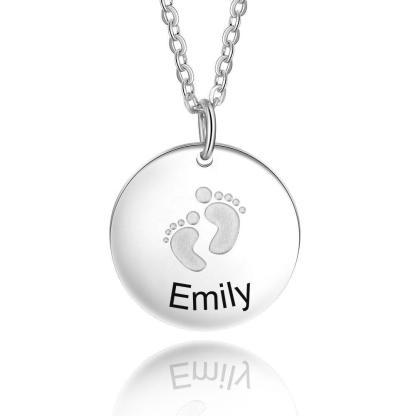 Cute Metal Round Pendant Necklace, Cute Baby Footprint Engraving Pendant, Pendants for New Mothers - Personalized Jewel