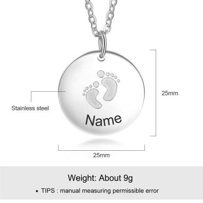 Cute Metal Round Pendant Necklace, Cute Baby Footprint Engraving Pendant, Pendants for New Mothers - Personalized Jewel