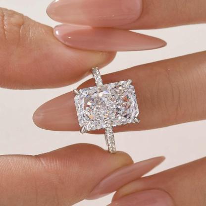 Radiant Cut Bridal Ring With Half Eternity Band And 5A Cubic Zirconia