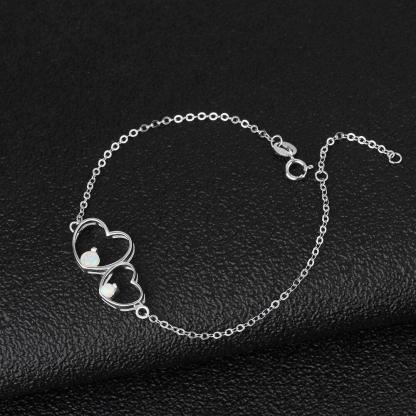 Double Heart 925 Sterling Silver Bracelet Bangles, Milky Opal Stone Design Silver Bracelet, Jewelry Gift for Women - Personalized Jewel