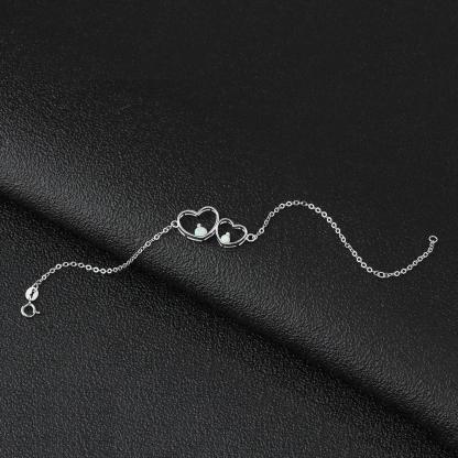 Double Heart 925 Sterling Silver Bracelet Bangles, Milky Opal Stone Design Silver Bracelet, Jewelry Gift for Women - Personalized Jewel