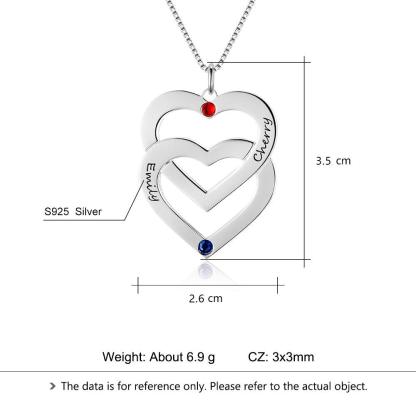 Double Heart Shape Personalized Engrave Name Necklace Birthstone 925 Sterling Silver Necklaces & Pendants - Personalized Jewel