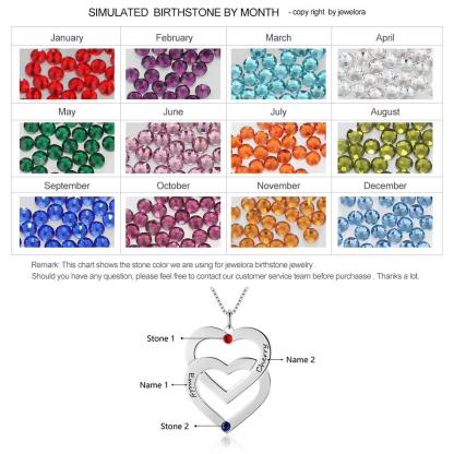 Double Heart Shape Personalized Engrave Name Necklace Birthstone 925 Sterling Silver Necklaces & Pendants - Personalized Jewel
