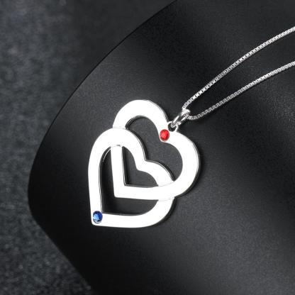 Double Heart Shape Personalized Engrave Name Necklace Birthstone 925 Sterling Silver Necklaces & Pendants - Personalized Jewel