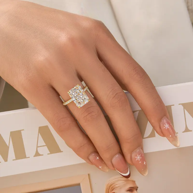 Radiant Cut Bridal Ring With Half Eternity Band And 5A Cubic Zirconia