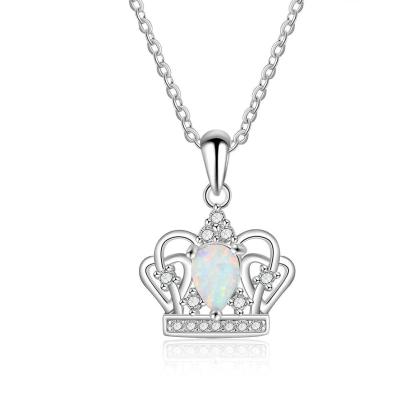 Elegant 925 Sterling Silver Crown Necklace with White Opal Pendant, Jewelry Gift for Women - Personalized Jewel