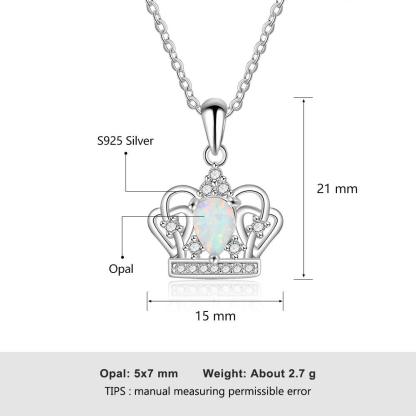 Elegant 925 Sterling Silver Crown Necklace with White Opal Pendant, Jewelry Gift for Women - Personalized Jewel