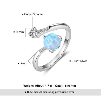Elegant 925 Sterling Silver Ring for Women- Adjustable Settings Opal Stone & Cubic Zirconia Rings for Weddings, Parties - Personalized Jewel