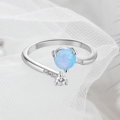 Elegant 925 Sterling Silver Ring for Women- Adjustable Settings Opal Stone & Cubic Zirconia Rings for Weddings, Parties - Personalized Jewel