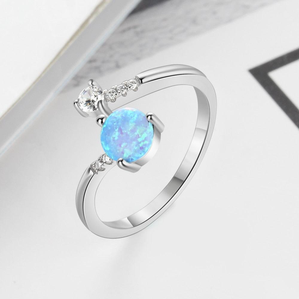 Elegant 925 Sterling Silver Ring for Women- Adjustable Settings Opal Stone & Cubic Zirconia Rings for Weddings, Parties - Personalized Jewel