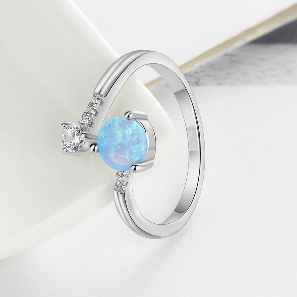 Elegant 925 Sterling Silver Ring for Women- Adjustable Settings Opal Stone & Cubic Zirconia Rings for Weddings, Parties - Personalized Jewel
