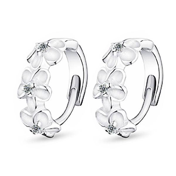 Elegant Flower Cubic Zirconia Hoop Earring, Rhodium Plated Vivid Ear Stud for Women, Ideal Gift for Her - Personalized Jewel