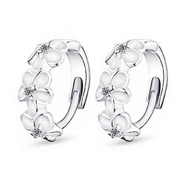 Elegant Flower Cubic Zirconia Hoop Earring, Rhodium Plated Vivid Ear Stud for Women, Ideal Gift for Her - Personalized Jewel