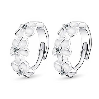 Elegant Flower Cubic Zirconia Hoop Earring, Rhodium Plated Vivid Ear Stud for Women, Ideal Gift for Her - Personalized Jewel