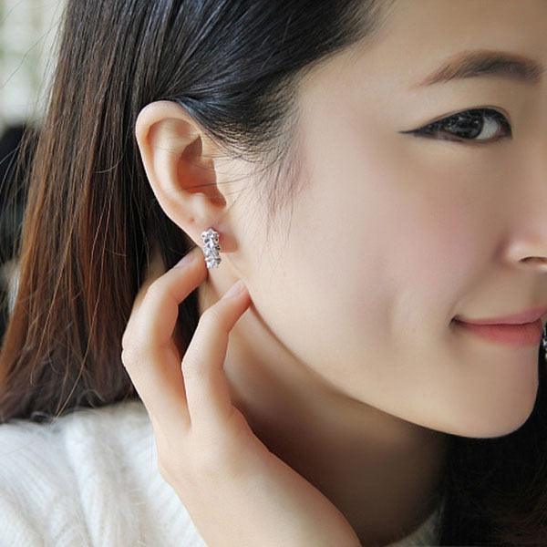 Elegant Flower Cubic Zirconia Hoop Earring, Rhodium Plated Vivid Ear Stud for Women, Ideal Gift for Her - Personalized Jewel