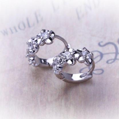 Elegant Flower Cubic Zirconia Hoop Earring, Rhodium Plated Vivid Ear Stud for Women, Ideal Gift for Her - Personalized Jewel