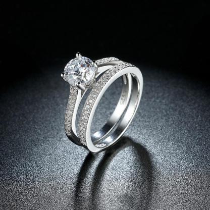 Engagement Ring Set - Sterling Silver Ring Bands with Cubic Zirconia Stones - Wedding Band rings - Personalized Jewel