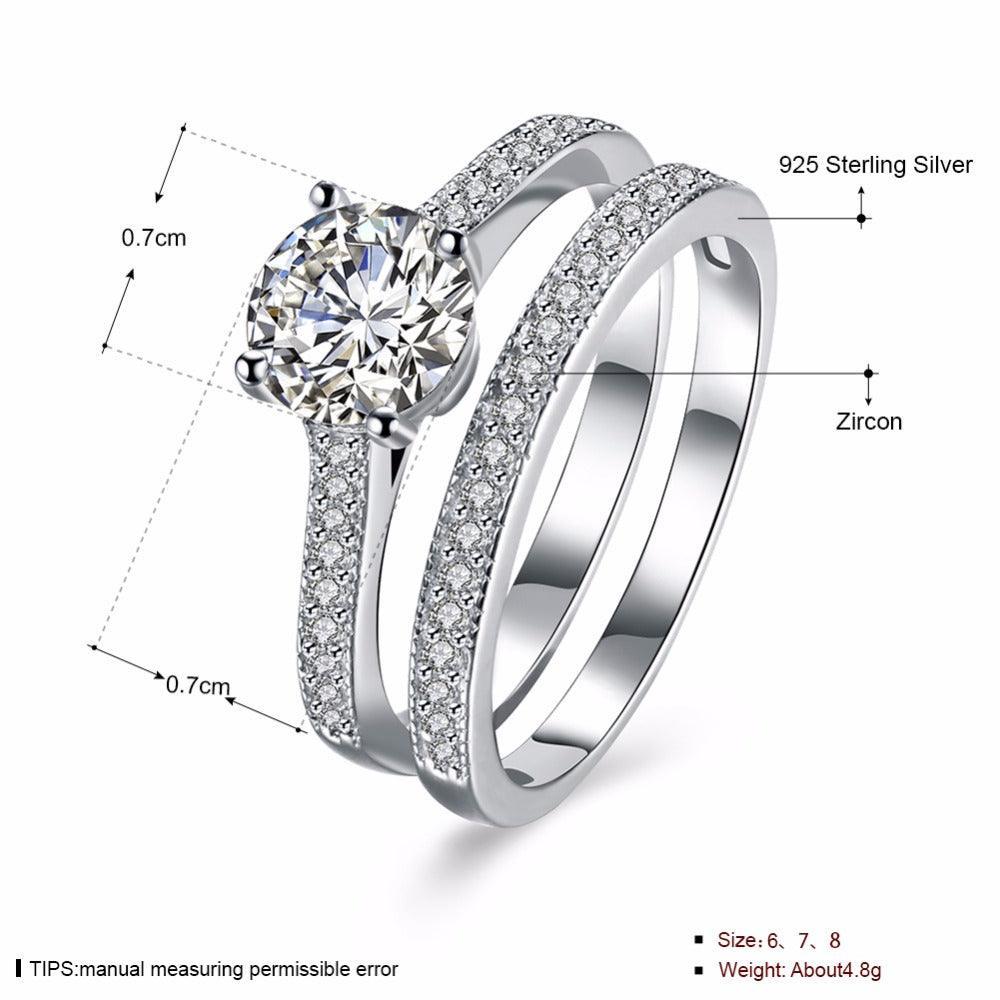 Engagement Ring Set - Sterling Silver Ring Bands with Cubic Zirconia Stones - Wedding Band rings - Personalized Jewel