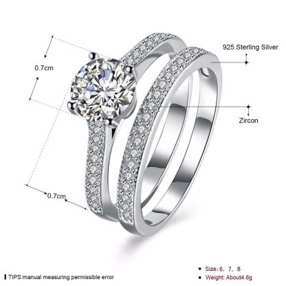 Engagement Ring Set - Sterling Silver Ring Bands with Cubic Zirconia Stones - Wedding Band rings - Personalized Jewel