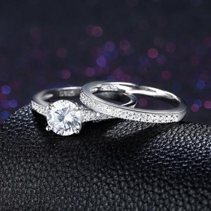 Engagement Ring Set - Sterling Silver Ring Bands with Cubic Zirconia Stones - Wedding Band rings - Personalized Jewel