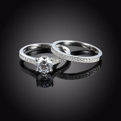 Engagement Ring Set - Sterling Silver Ring Bands with Cubic Zirconia Stones - Wedding Band rings - Personalized Jewel