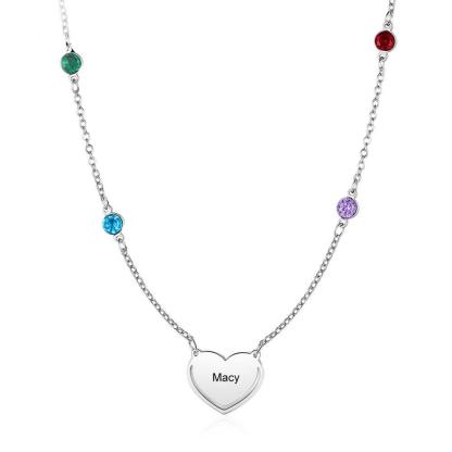 Engraved Stainless Steel Necklace, Colourful Cubic Zirconia Multiple Birthstone Jewellery, Exquisite Stainless Steel Jewellery - Personalized Jewel