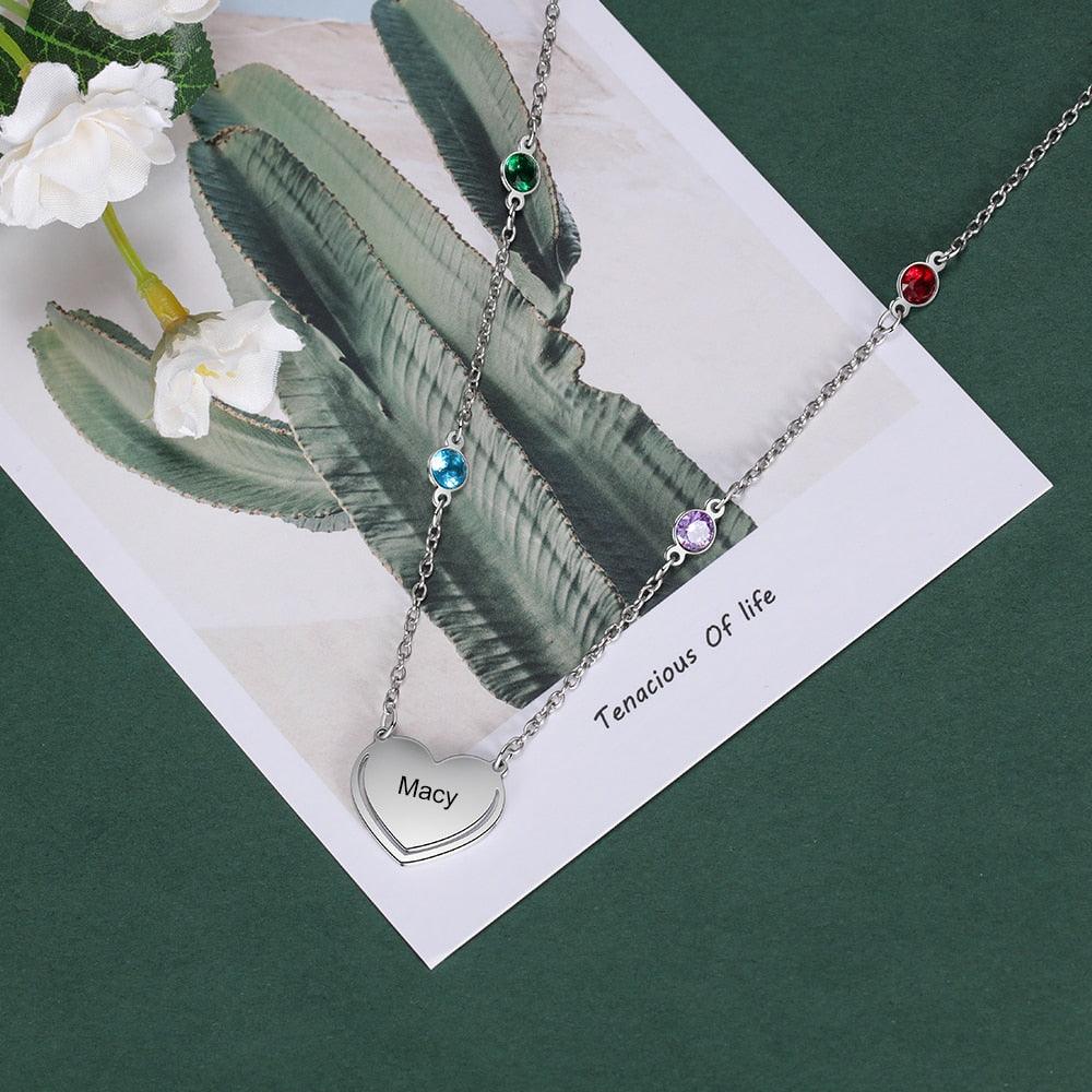 Engraved Stainless Steel Necklace, Colourful Cubic Zirconia Multiple Birthstone Jewellery, Exquisite Stainless Steel Jewellery - Personalized Jewel