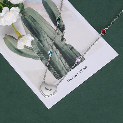 Engraved Stainless Steel Necklace, Colourful Cubic Zirconia Multiple Birthstone Jewellery, Exquisite Stainless Steel Jewellery - Personalized Jewel