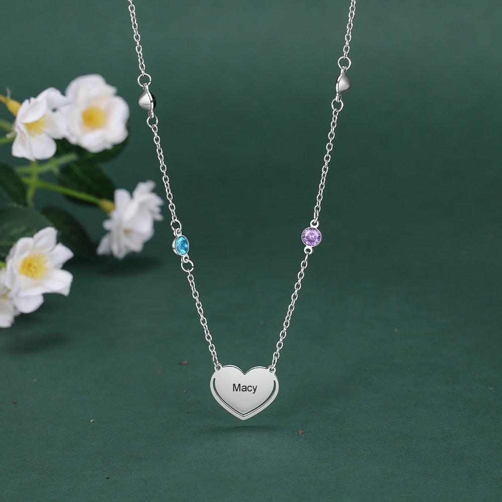 Engraved Stainless Steel Necklace, Colourful Cubic Zirconia Multiple Birthstone Jewellery, Exquisite Stainless Steel Jewellery - Personalized Jewel
