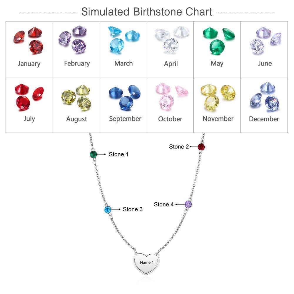Engraved Stainless Steel Necklace, Colourful Cubic Zirconia Multiple Birthstone Jewellery, Exquisite Stainless Steel Jewellery - Personalized Jewel