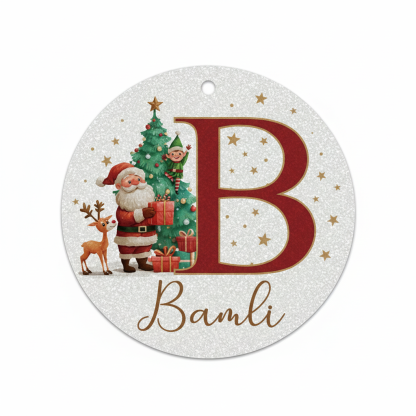 2D Flat - 1pc Personalized Christmas Silver Glitter A-Z Letter Decorative Hanging Ornament