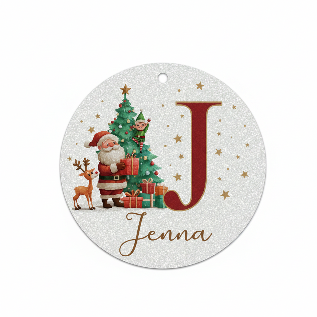 2D Flat - 1pc Personalized Christmas Silver Glitter A-Z Letter Decorative Hanging Ornament