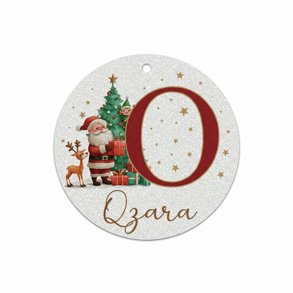 2D Flat - 1pc Personalized Christmas Silver Glitter A-Z Letter Decorative Hanging Ornament