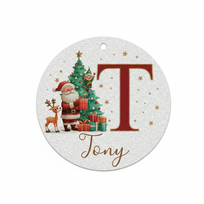 2D Flat - 1pc Personalized Christmas Silver Glitter A-Z Letter Decorative Hanging Ornament